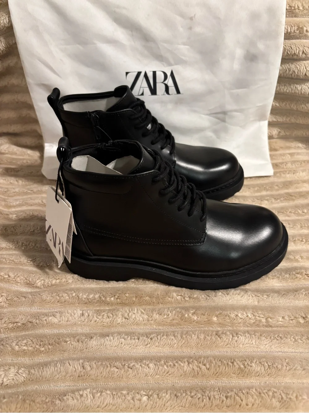 Zara Black Kids Lace-Up Ankle Boots